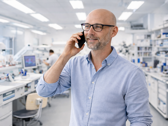 Lab team member on the phone in the dental laboratory