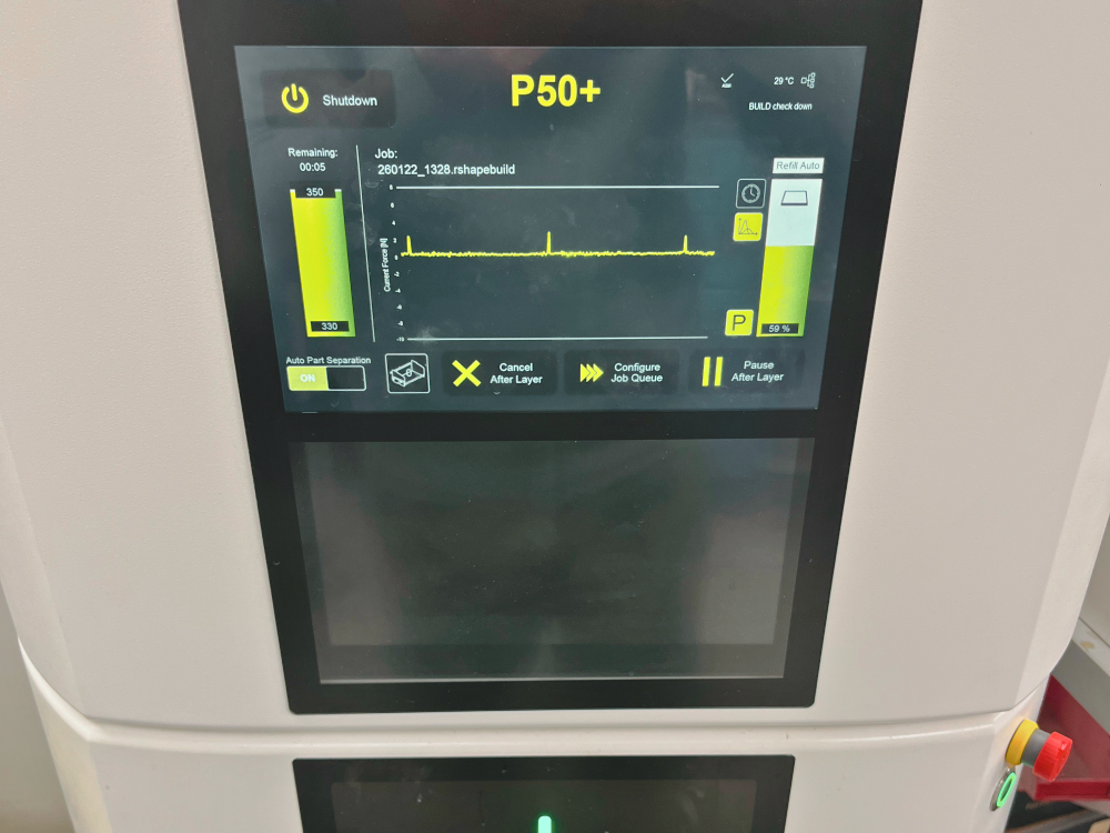 3D printer control screen during a print job